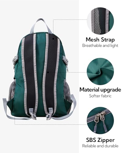 WATERFLY Small Lightweight Packable Backpack: 20l Ultra Light Foldable Travel Hiking Camping Daypack Day Pack for Man Woman - color: New-dark Green