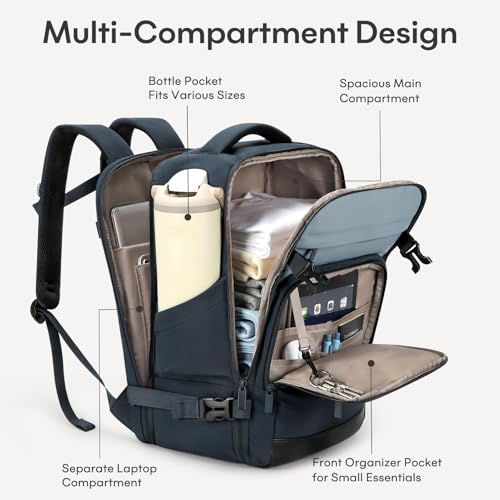 mibasies 30L Travel Backpack for Women & Men: Flight Approved Carry On Backpack, TSA Personal Item Bag with Water Bottle Pocket, Weekender Essentials Backpacks fits 15.6" Laptop - Black Blue - color: Black Blue, size: Large