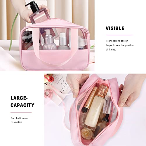 Clear Makeup Bag, 3 Pcs of Cosmetic Bags Set, Transparent PVC Travel Makeup Pouch, Waterproof Cute Toiletry Bag for Women (Pink) - color: Z-Pink-3pcs, style: 3pcs