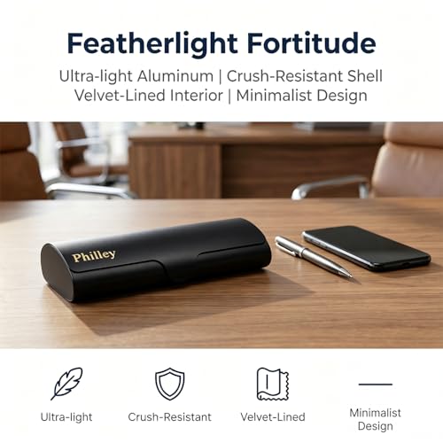 Philley Aluminum Ultra-Light Eyeglasses Case Hard Shell Nearsighted Glasses Case for Women & Men - color: Black