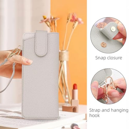 CHANGAR Portable Glasses Case Soft Leather Sunglasses Case with Wrist Strap Travel Sunglass Organizer Pouch with Hanging Hook - color: Gray