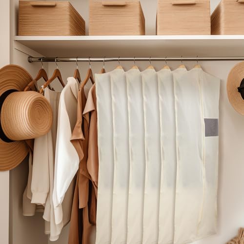 Aliceset 6 Pcs 24 x 50 Inches Cotton Garment Bags for Hanging Clothes, Canvas Suit Bags for Clothes Coats Jackets Shirts Closet Storage Travel Gusseted Hanging Garment Cover - size: 50 inches