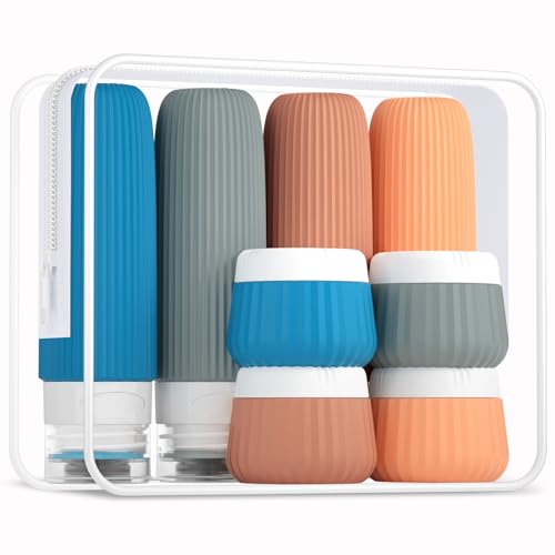 Mrsdry Travel Bottles 8 Pack, TSA Approved 3 oz Toiletries Containers, Leak Proof Silicone Squeezable Essentials Jars with Clear Bag - color: Ocean Sunset, size: Bottle 3oz Jars 1oz