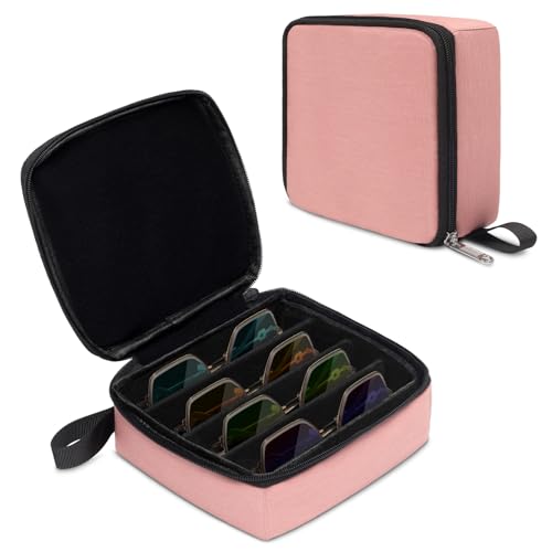 Bukere Travel Sunglasses Organizer Case, Adjustable Slot For Multiple Pairs, Portable Eyeglasses Storage Box for Men Women - color: Pink, style: 4 Slots