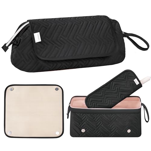 Leudes Hair Tools Travel Bag for Women Heat Resistant Mat for Travel Essentials Hot Tools Straighteners,Flat Irons,Curling Iron,Hot Air Brushes and Hair Dryer Organizer Bags 2 in 1 (BlackA) - color: BlackA
