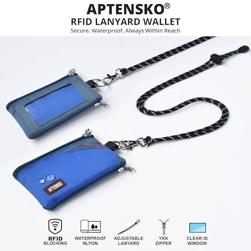 RFID Blocking Travel Wallet with Adjustable Lanyard, Small Nylon Zipper Pouch and Badge Holder for ID, Credit Cards, Cash, Keys, Commuters (Blue+SlateBlue) - color: Blue+Slate Blue