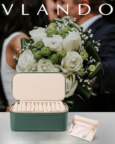 VLANDO Jewelry Travel Case,Travel Jewelry Organizer with Clear Velvet Jewelry Bags 12Pcs Zipper Pouch for Women Girl Gift-Green - color: D.12PCS Green