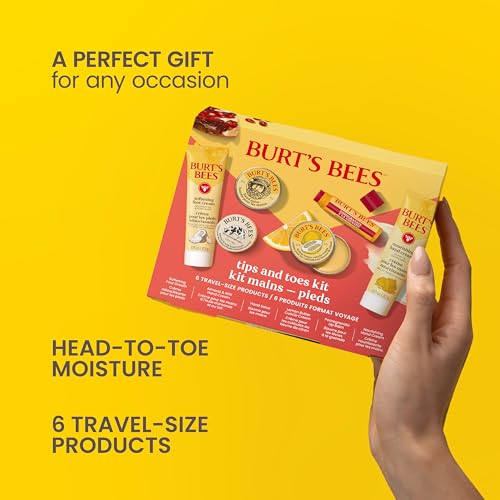 Burt's Bees Gifts Ideas, Tips and Toes Kit, 6 Travel Size Products - Pomegranate Moisturizing Lip Balm, 2 Hand Creams, Foot Cream, Cuticle Cream, and Hand Salve - size: 6 Count