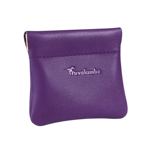 Travelambo Leather Squeeze Coin Purse Pouch Change Holder For Men & Women - color: Purple
