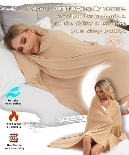 Tencel Cashmere Shawl Wraps for Women,Pashmina Stole Airplane Travel Wool Scarf Blanket Wrap Lightweight UPF 50+ - color: Gingeryellow