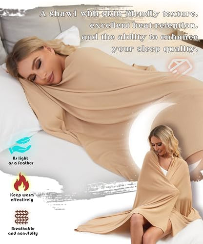 Tencel Cashmere Shawl Wraps for Women,Pashmina Stole Airplane Travel Wool Scarf Blanket Wrap Lightweight UPF 50+ - color: Gingeryellow