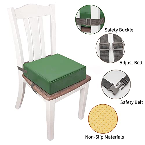 Toddler Booster Seat for Dining Table, PU Washable Double Safe Straps Non-Slip Bottom Booster Seat Dining Toddler, Portable Travel Increasing Cushion (Dark Green) - color: Dark Green
