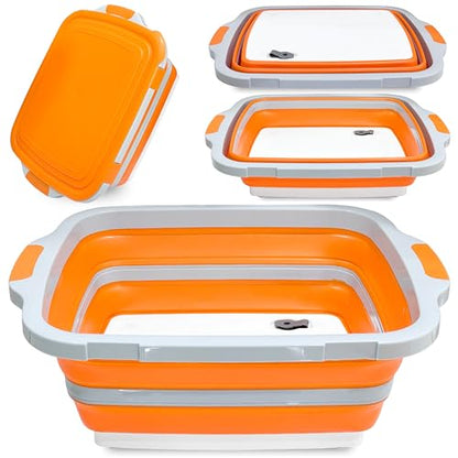 XL BBQ Prep Tub with Lid, 16L Collapsible Marinating Container & Cutting Board - Foldable Food Basin for Meat Prep Tub - Grill Station for Outdoor Cooking, Camping - BBQ Food Storage Tray