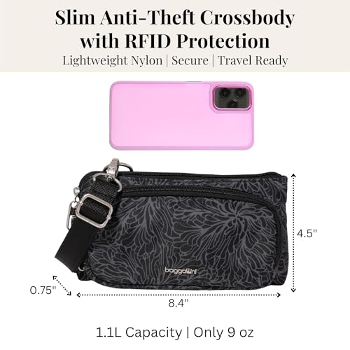 Baggallini Classic Anti-Theft Mini Wallet Crossbody - color: Midnight Blossom