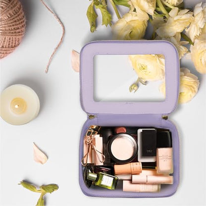 Prite Clear Makeup Bag Cosmetic Organizer Case Waterproof Travel Toiletry Bag Skincare Pouch with Golden Zipper(Violet) - color: Violet, size: Standard - Single Layer