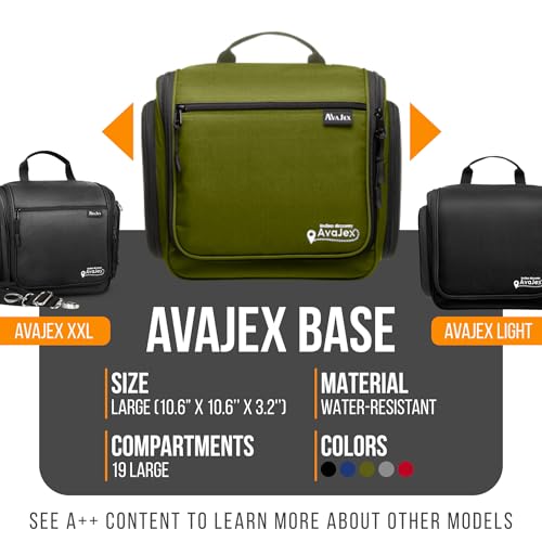 Travel Toiletry Bag for Men and Women - (10.6”x10.6”x3.2”) Large Hanging Toiletry Organizer - Waterproof Hygiene Bag with Metal XXL Swivel Hook, with Sturdy Zippers and 19 Compartments for Toiletries - color: L Forest Green