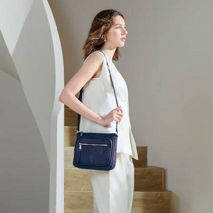 befen Anti Theft Genuine Leather Crossbody Bags for Women Handbags and Shoulder Basg with Built in Wallet RFID Leather Purse - color: Navy Blue-aa