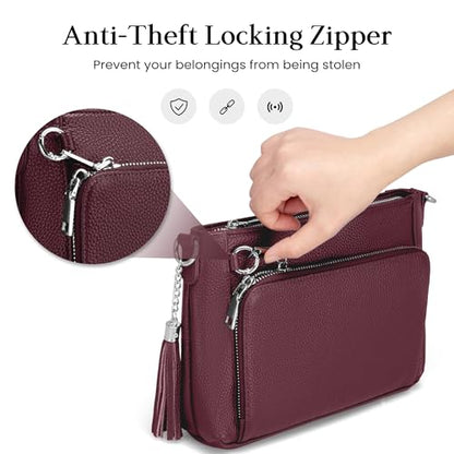 befen Anti Theft Genuine Leather Crossbody Bags for Women Handbags and Shoulder Basg with Built in Wallet RFID Leather Purse - color: Burgundy