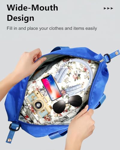 Foldable Travel Duffel Bag for Women, 40L Expandable Carry on Bag Personal Item Flight Approved, Lightweight Water Resistant Overnight Weekender Bag with Wet Pocket for Gym Travel, Blue - color: Blue