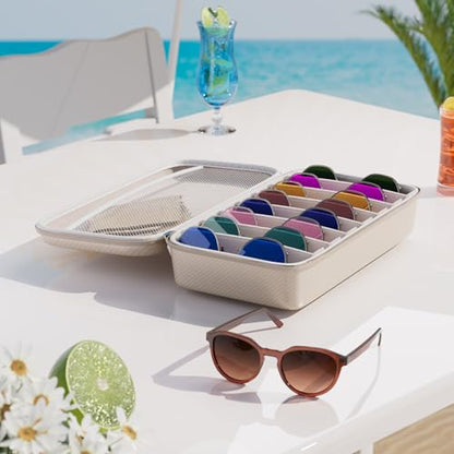 Travel Sunglasses Organizer, Hard Shell Sunglass Case Adjustable Slots for Multiple Sunglass Eyeglass Case - style: White + 8 Slot
