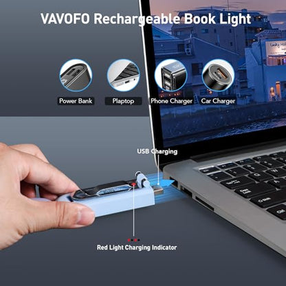 VAVOFO USB Rechargeable Book Light, Blue Lighting Blocking, Amber Light Clip On Bookmark Shaped 6 LEDs Reading Light, Eye Care for Bookworms Reading in Bed with 9 Lighting Modes (Light Blue) - color: Light Blue
