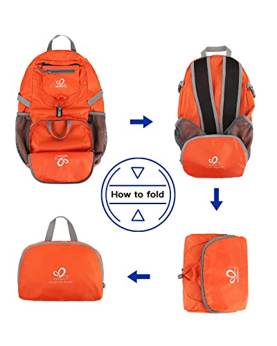 WATERFLY Small Lightweight Packable Backpack: 20l Ultra Light Foldable Travel Hiking Camping Daypack Day Pack for Man Woman - color: Orange