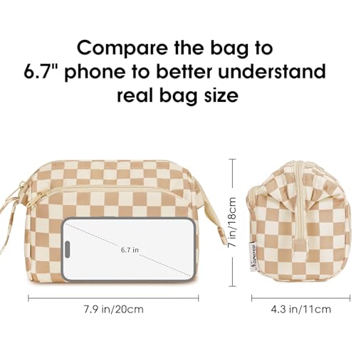 Narwey Large Checkered Makeup Bag Women Wide-open Make up Bag Travel Cosmetic Bag Organizer Toiletry Bag for Cosmetics Toiletries Accessories (Light Checkerboard) - color: Z-Light Checkerboard