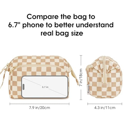 Narwey Large Checkered Makeup Bag Women Wide-open Make up Bag Travel Cosmetic Bag Organizer Toiletry Bag for Cosmetics Toiletries Accessories (Light Checkerboard) - color: Z-Light Checkerboard