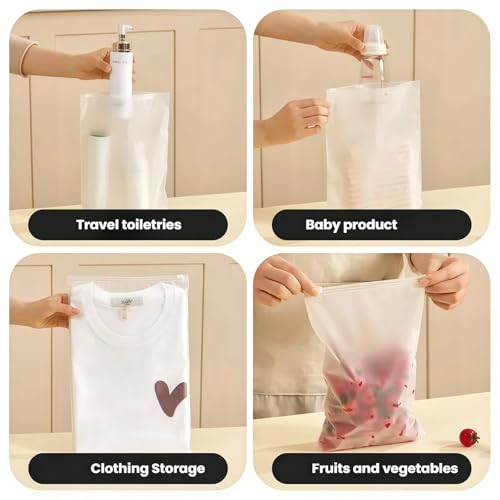 Travel Storage Bags - 25 Pcs Waterproof Clothing Packing Bags with Zipper, Frosted Plastic Bags for Clothes, Shoes, Toiletries & Cosmetics Organizers, 5-Size