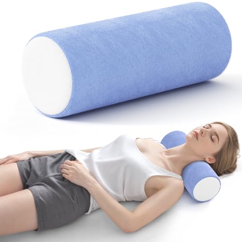 Neck Roll Cervical Pillow for Neck Pain Relief - Memory Foam Neck Pillow for Bed, Round Neck Pillows for Sleeping, 15.7 * 6 * 6inch (Blue-White) - color: Blue-white, size: Large - 6.0" H
