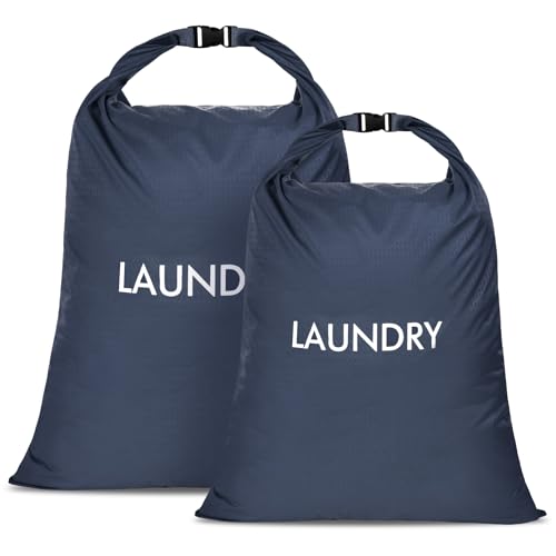 2 Pack Waterproof Travel Laundry Bag Set, Roll-Top Wet Dry Bag for Odor Control & Separating Dirty Clothes, Packable Space Saver Organizer for Gym, Swimming & Cruise Suitcases - color: Navy Blue