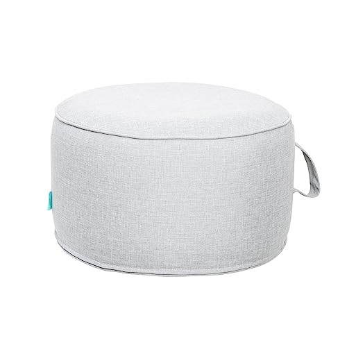 QILLOWAY Inflatable Outdoor Ottoman for Patio, Waterproof Round Pouf, Inflatable Foot Rest, Outdoor Footstool for Poolside, Garden，Camping,Gray,White - color: Silver/White