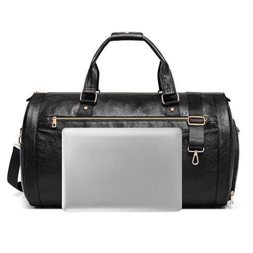 Garment Bag for Travel, Convertible Suit Garment Bag for Men, Stylish Carry On Garment Bag with Shoulder Strap, 2 in 1 Foldable PU Leather Garment Duffle Bag Suit Travel Bag for Men, Black - color: Black