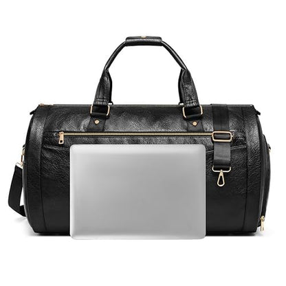 Garment Bag for Travel, Convertible Suit Garment Bag for Men, Stylish Carry On Garment Bag with Shoulder Strap, 2 in 1 Foldable PU Leather Garment Duffle Bag Suit Travel Bag for Men, Black - color: Black