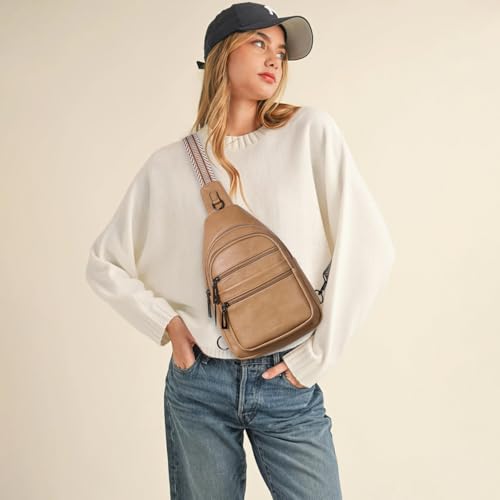Leresas Sling Bag for Women Cross Body Purse Fanny Pack Sling Backpack Vegan Leather Over Shoulder Crossbody Handbag Travel Gifts Tan - color: Tan