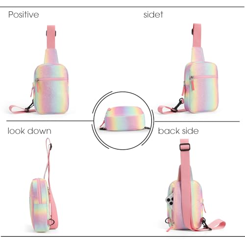 Birthday Gifts for 8 9 10 11 12 Year Old Teens Girls Kids, Fanny Pack Crossbody Bag Sling Belt Bags Purse, Dorm Travel Essentials for Girls Fashion, Preppy Tween Teen Girl Gift Trendy Stuff - color: Glitter Rainbow Pink