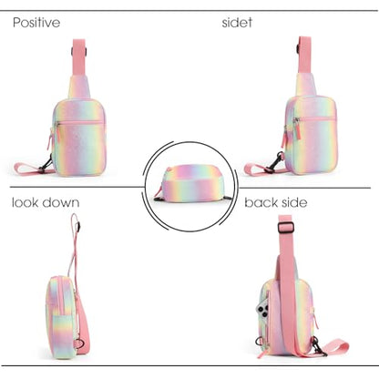 Birthday Gifts for 8 9 10 11 12 Year Old Teens Girls Kids, Fanny Pack Crossbody Bag Sling Belt Bags Purse, Dorm Travel Essentials for Girls Fashion, Preppy Tween Teen Girl Gift Trendy Stuff - color: Glitter Rainbow Pink