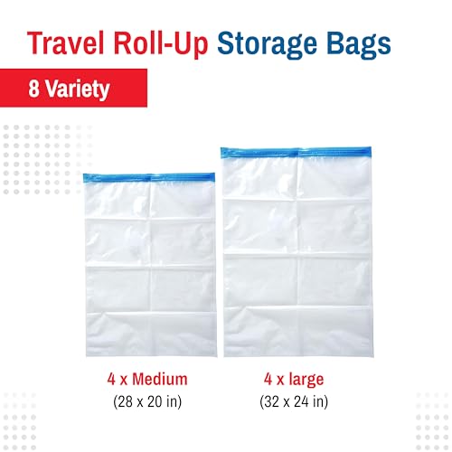 Spacesaver Roll Up Vacuum Storage Bags for Jackets, Suits, Dresses & Clothes – Sealed Compression Bags with Hand Pump – Space Saver Bags for Moving, Travel & Organization - Pack of 8