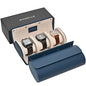 ROSELLE Genuine Leather Watch Roll Travel Case - Watch Roll Case For 3 Watches With Luxury Lining - Protect, Travel,Store, & Display Fine Watches (3 slot Blue) - color: Blue / White-3