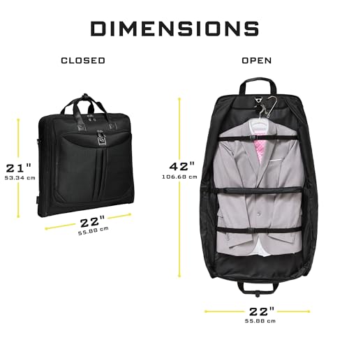ZEGUR Premium Suit Garment Bag Carry On - Hangs 4 Suits - Travel & Business with Shoulder Strap and Laptop Compartment - color: Black