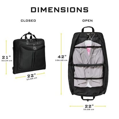 ZEGUR Premium Suit Garment Bag Carry On - Hangs 4 Suits - Travel & Business with Shoulder Strap and Laptop Compartment - color: Black