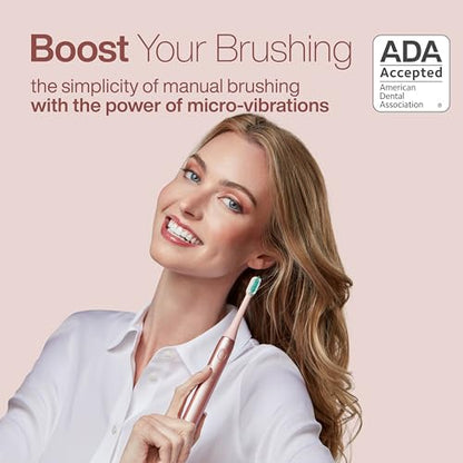 Aquasonic Icon ADA-Accepted Rechargeable Toothbrush | Magnetic Holder & Slim Travel Case | 2 Brushing Modes & Smart Timers | Gentle Micro-Vibrations (Blush) - color: Blush
