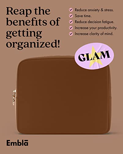 Embla Large Makeup Bag and Waterproof Nylon Travel Toiletry Bag, Large Capacity Cosmetic Zipper Pouch, Dark Brown - color: Chocolate, size: Large