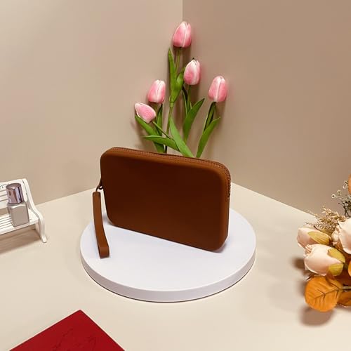 Large Silicone Multifunctional Essential Bag Portable Travel Makeup Bag for Women Men Cards Cash Zipper Pouch (Brown) - color: Brown