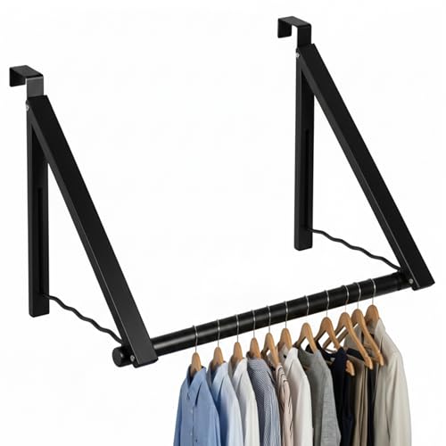 HOLDN’ STORAGE Over The Door Hanger - Foldable Rack Organizer for Hanging Clothes, Coats & Towels, Ideal for Dorm Rooms, Laundry, Bathrooms, Etc - Holds up to 35 LBs, Collapsible - Black - color: Black