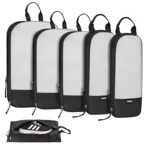 Voova 6 Set Compression Packing Cubes, Travel Accessories Expandable Packing Organizer Bags Set for Carry on Suitcase, Durable Luggage Packing Cubes for Travel Essentials, Black - color: Black