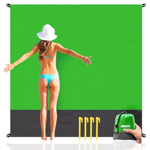 Beach Blanket Sandproof Waterproof, Beach Essentials Extra Large Beach Mat, 79" x 55" Oversized Durable Outdoor Picnic Mat Storage Bag for 1-4 Adults, Beach Accessories for Travel, Camping, Hiking - color: Mit Green