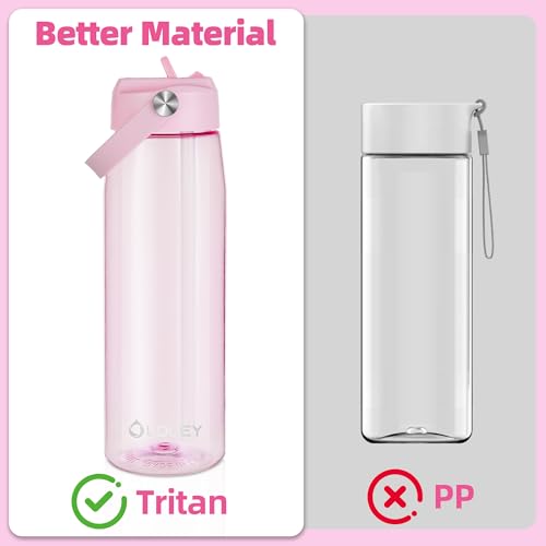 OLDLEY 32 oz Water Bottle with Straw, Leakproof Sports Water Bottle with Carry Strap, BPA-Free Large Water Bottles for Home,Travel, School, Outdoors, Gym, Tritan,Pink - color: Pink