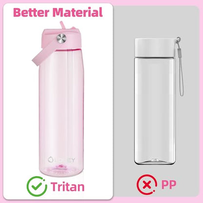 OLDLEY 32 oz Water Bottle with Straw, Leakproof Sports Water Bottle with Carry Strap, BPA-Free Large Water Bottles for Home,Travel, School, Outdoors, Gym, Tritan,Pink - color: Pink