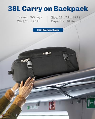 Hynes Eagle Carry on Backpack 38L Large Travel Backpack for Women Flight Approved Weekender Bag Laptop Backpack Men 15 inches Black 2023 - color: Black 2023